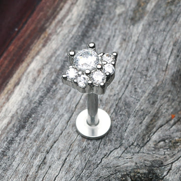Detail View 1 of Elegant Radiant Sparkle Top Steel Labret-Clear Gem
